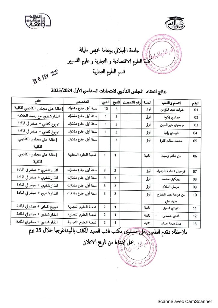 إعلان قسم العلوم التجارية